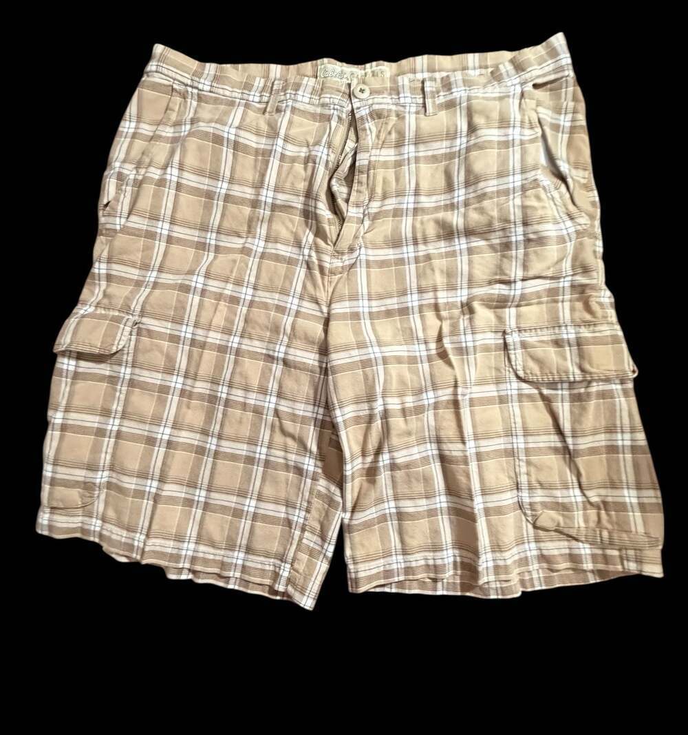 Cabela’s Casuals Men’s Cargo Shorts Plaid Tan Khaki Size 40